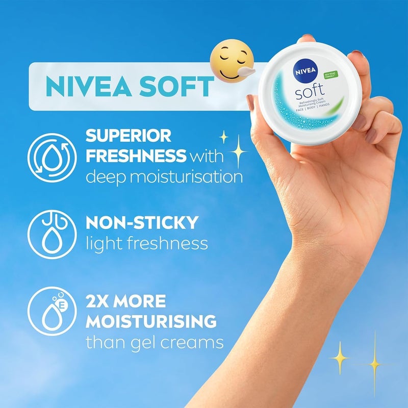 NIVEA Soft Moisturising Cream for Face, Body and Hands with Vitamin E and Jojoba Oil, 3x300ml - Image 4